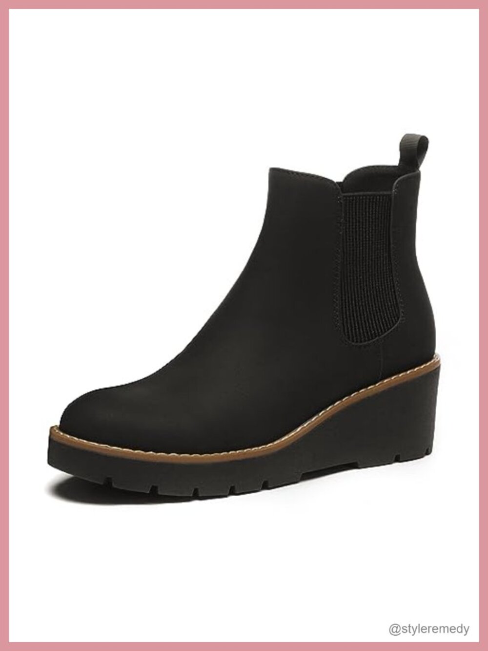 Platform Wedge Chelsea Ankle Boots Nubuck Suede Slip-On Lug Sole